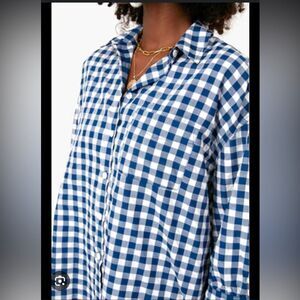 Pomander Place Adair boyfriend shirt button up navy blue gingham small s